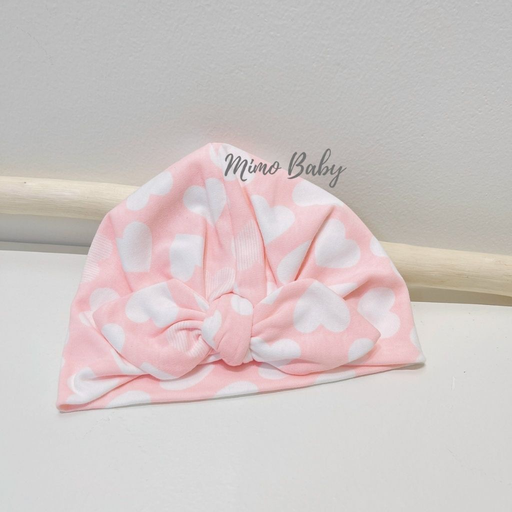 Mũ nón turban vải cotton co dãn màu hồng trái tim dễ thương cho bé gái MTB166 Mimo Baby