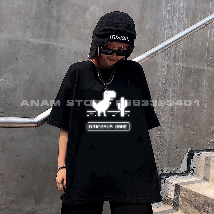 Áo thun phản quang tay lỡ nam nữ khủng long 2