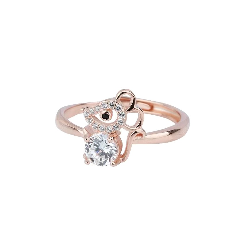 Nhẫn Đính Đá Zircon Hình Chuột Hoàng Đạo Dễ Thương Có Thể Điều Chỉnh Kích Thước Phong Cách Nhật Hàn