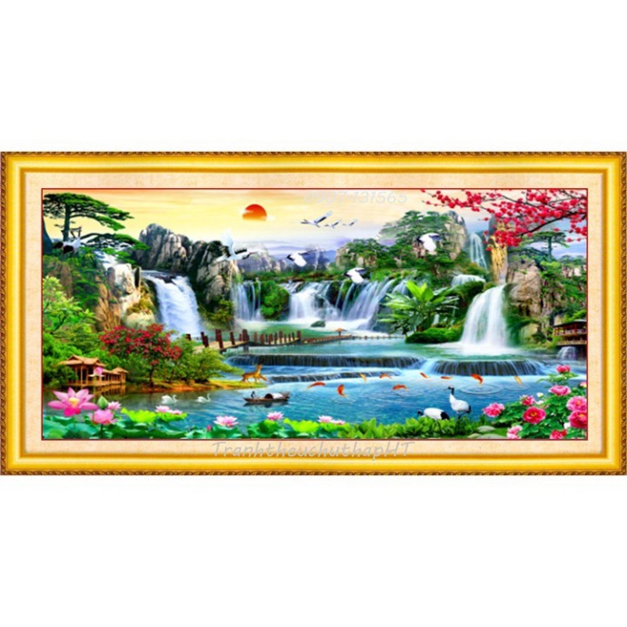 Tranh thêu chữ thập 3D Phong cảnh lưu thủy sinh tài LV3317, LV3318, LV3319 - tự thêu (3 size)
