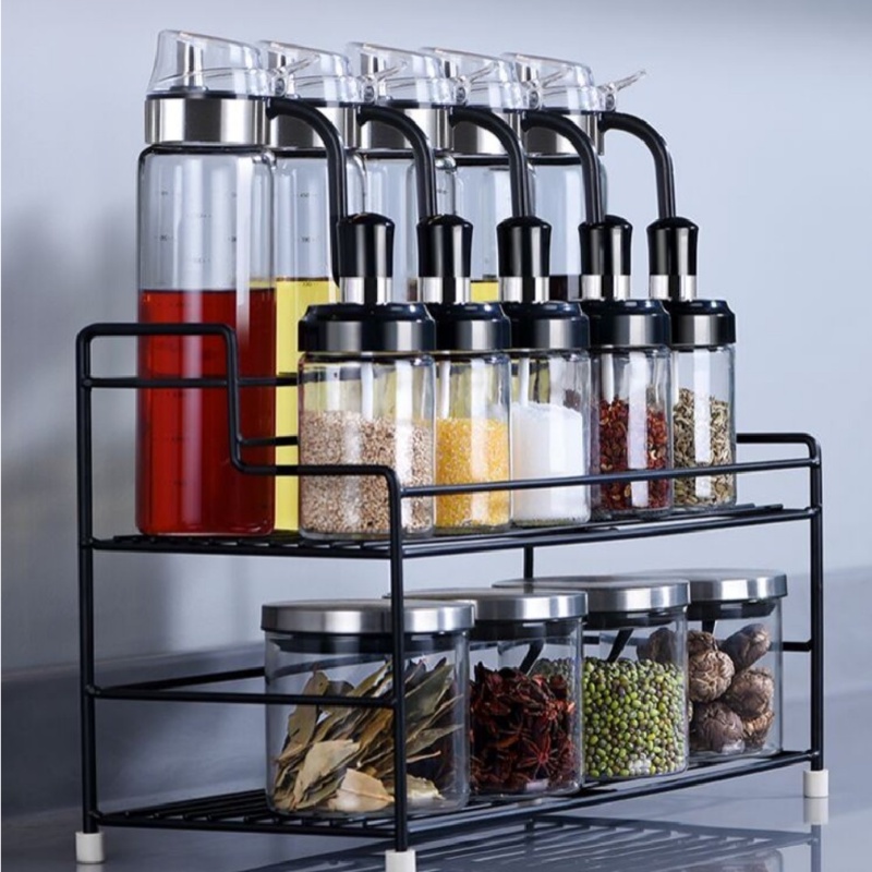 Hũ đựng gia vị thuỷ tinh lọ gia vị kèm thìa trong suốt có nắp đậy màu đen ngăn bụi bẩn côn trùng có thể tháo rời vệ sinh