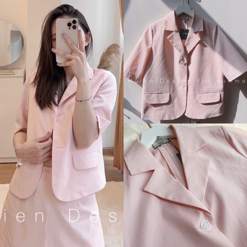 Blazer Huien thiết kế dáng lửng cộc màu hồng siêu hot, siêu xinh