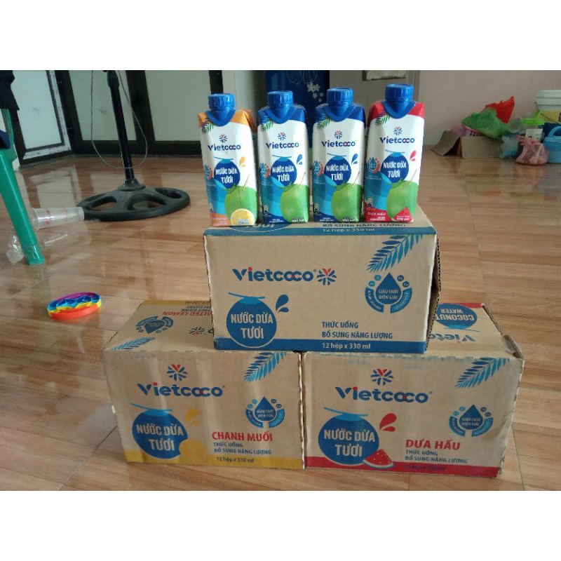 Nước dừa tươi Vietcocovị thường, chanh muối, dưa hấu 330ml /Hộp 1 thùng 12 hộp