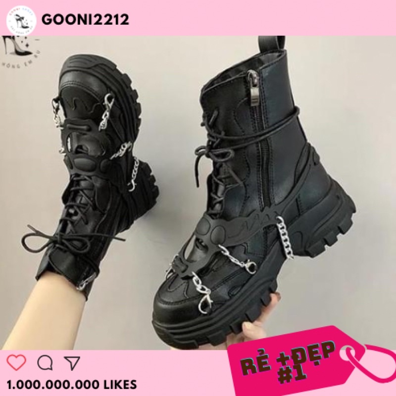 Boot cao cổ, boot da siêu đẹp, giày bốt martin phong cách chiến binh mix dây xích cá tính thời trang
