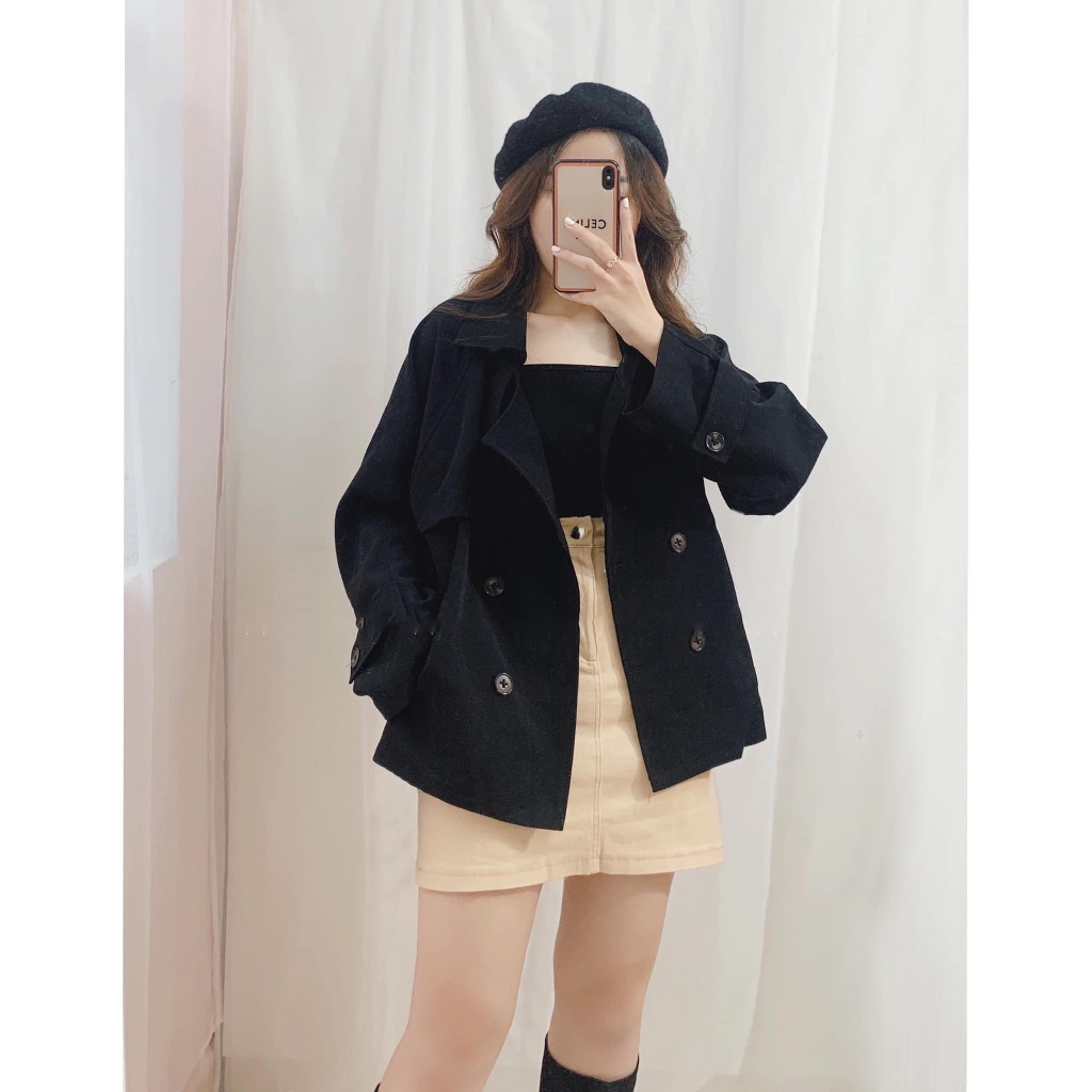 Áo măng tô nữ FM Style blazer khoác dáng ngắn chất kaki xịn phối nút thời trang thu đông Hàn Quốc sang chảnh 210925021