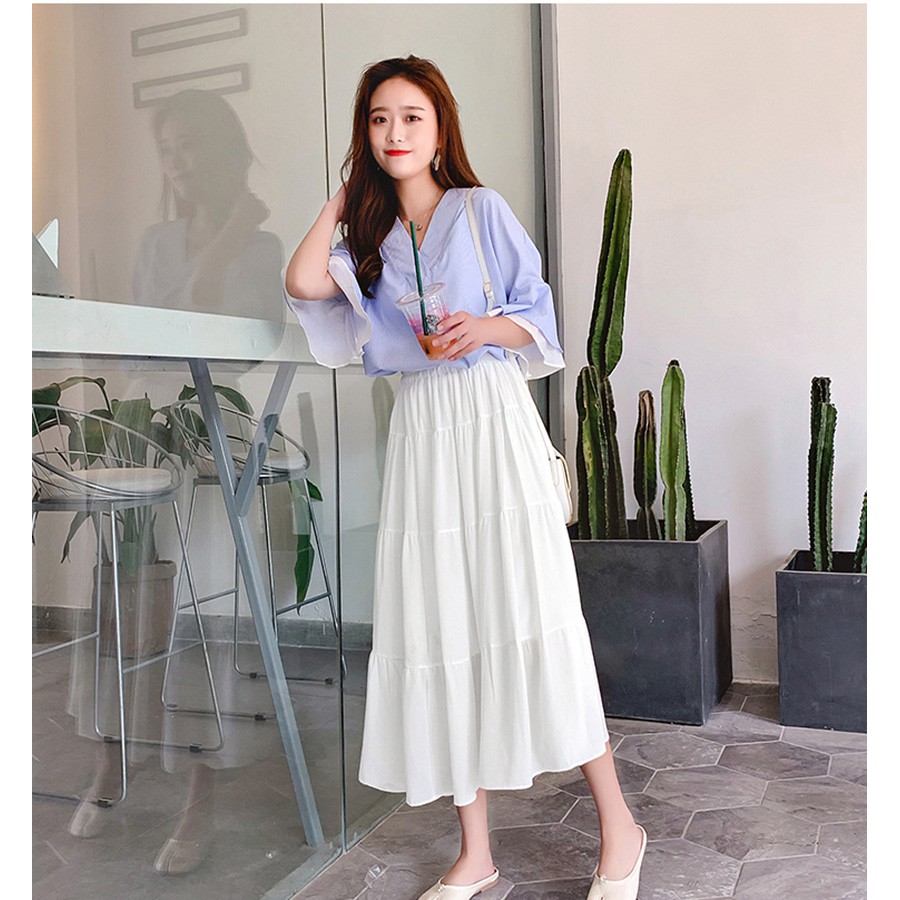 Chân váy dài tầng midi đen trắng JEESSE SKIRT | BigBuy360 - bigbuy360.vn