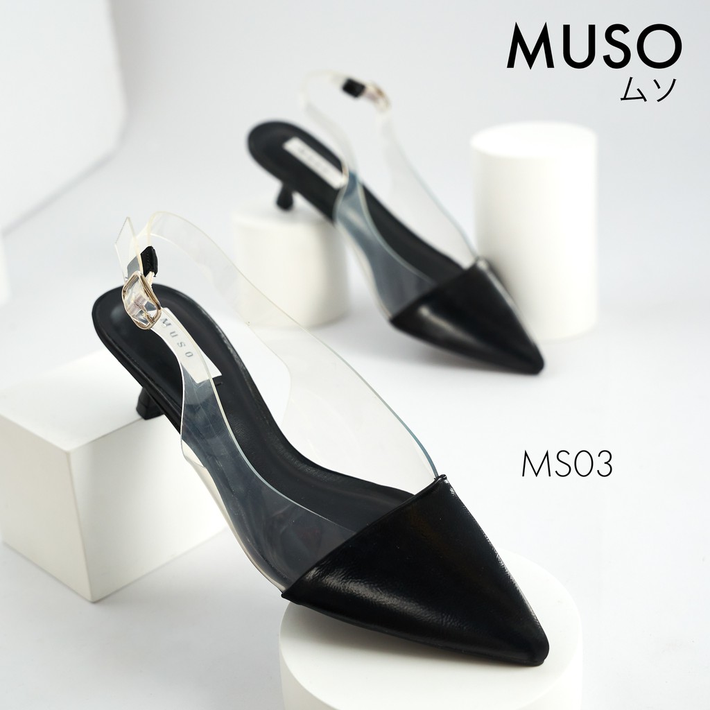 Giày cao gót Muso quai trong gót nhọn 5cm phối màu basic