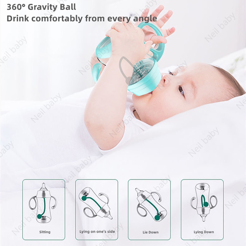 Bình Sữa Miệng Rộng Bằng Silicone Không Chứa BPA Kèm Ống Hút Cho Bé Sơ Sinh