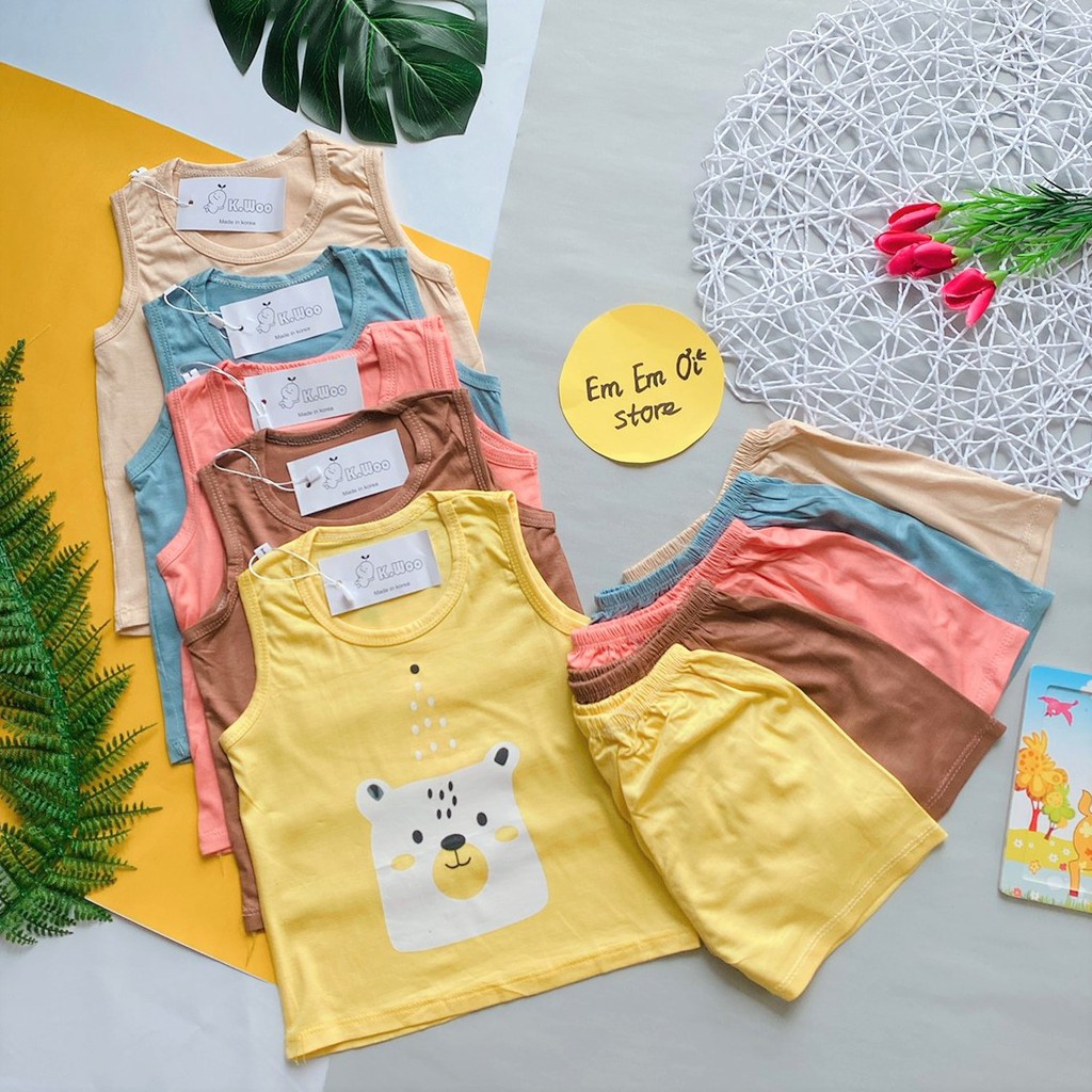 Đồ bộ ba lỗ cho bé trai bé gái minky mom thun lạnh quần áo trẻ em mặc ở nhà in hình con vật size đại từ 5-28 kg