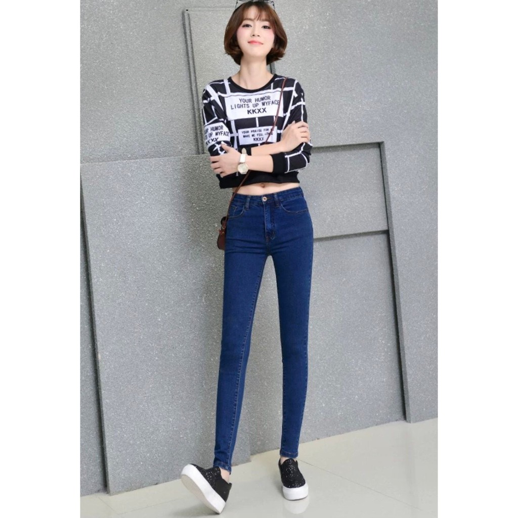 Quần jean nữ lưng cao ( 2 DA ) màu xanh vừa - chất co giãn dày dặn 226-sh15