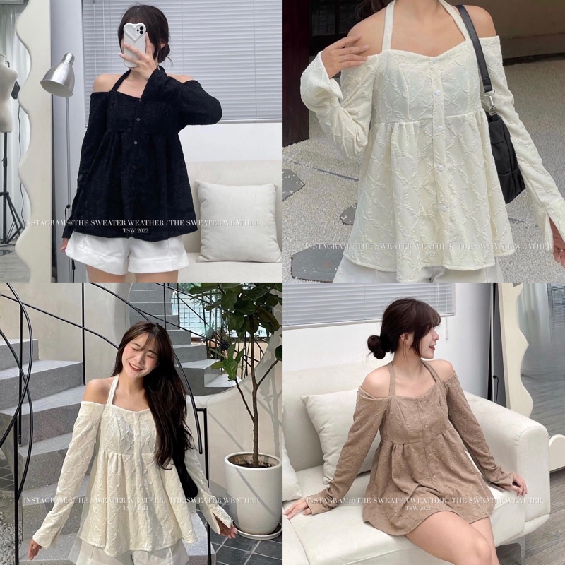 ÁO KIỂU TRỄ VAI DÀI TAY BUỘC DÂY CỔ YẾM AKTVDT