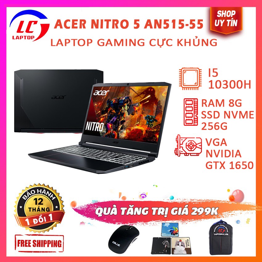 [FULLBOX] Laptop Gaming Cực Khủng Acer Nitro 5 AN515-55, i5-10300H, VGA Nvidia GTX 1650-4G, Màn 15.6 FullHD IPS, Laptop