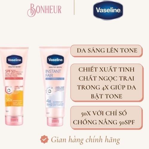 Dưỡng thể Vasaline 50X và 4X dưỡng trắng, chống nắng cho cơ thể mua sale tại BigC ThaiLand