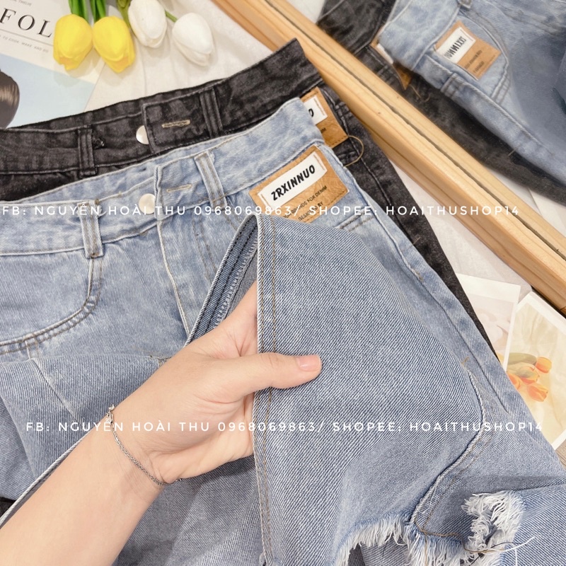 Chân váy denim xẻ tà dáng dài cạp cao hothit - Hoaithustore