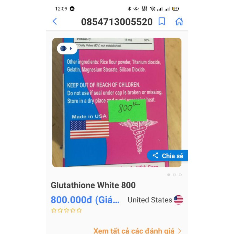GLUTATHIONE WHITE 800 [HÀNG TỐT