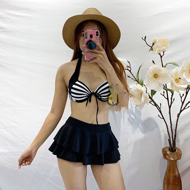 Bikini 2 mảnh chân váy dễ thương thun lạnh co dãn, chất dày ảnh thật 100% 1 đổi 1 có video thật mẫu 2021 | QP020