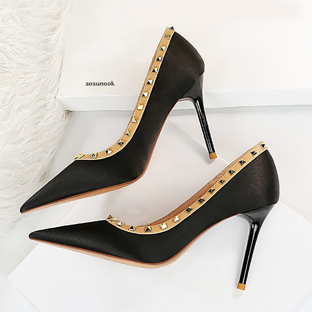 【ook】 Womens Rivet High Heels Sexy Pointed Toe Stilettos Dress Party Pump Shoes .