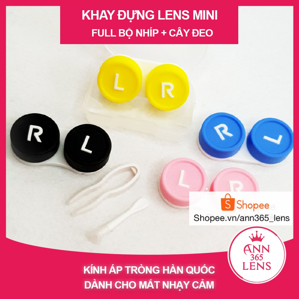 Khay lens mini RL , hộp đựng lens nhỏ gọn nhiều màu bao gồm dụng cụ đeo kính áp tròng chuyên dụng (nhíp + cây đeo)