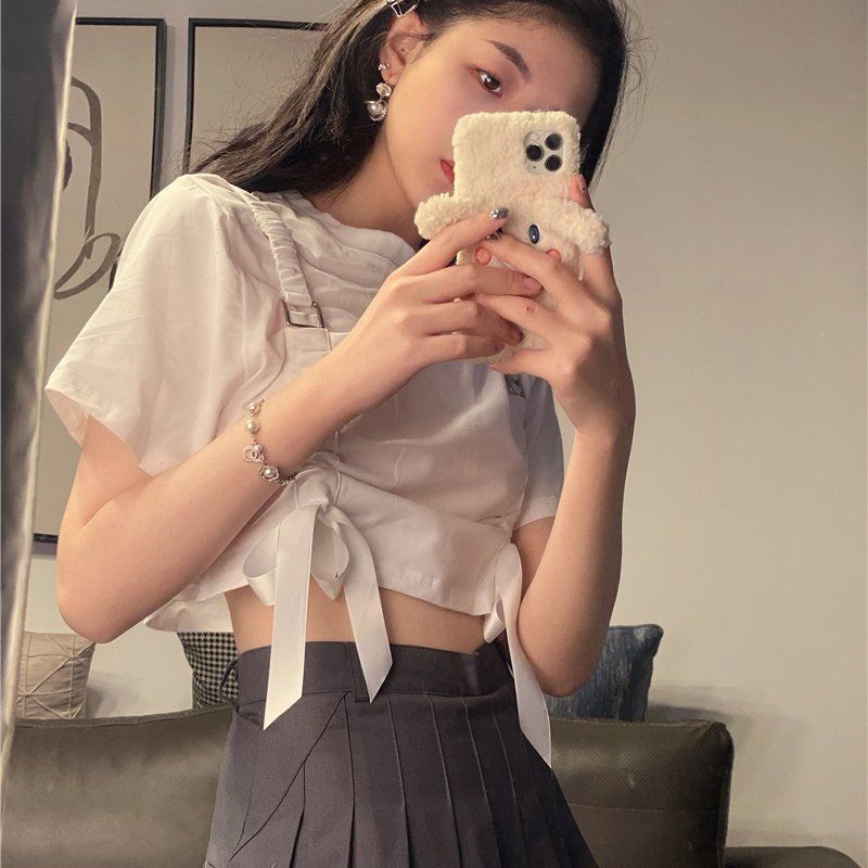 IELGY Áo thun ngắn in màu kiểu phương Tây dễ phối đồ