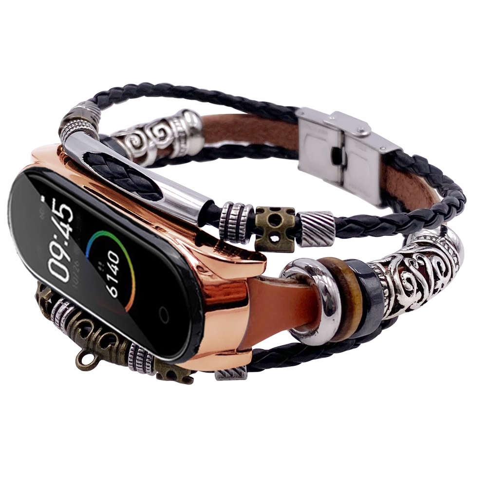 Dây Đeo Bằng Da Phong Cách Retro Cho Đồng Hồ Thông Minh Xiaomi Mi Band 4 5 6 7