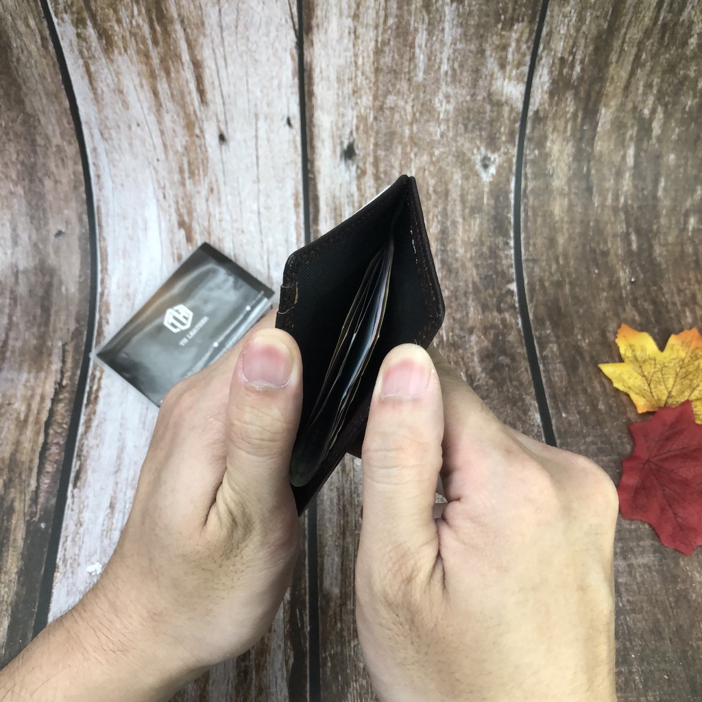 Ví Đựng Thẻ Mini Da Bò Thật Màu Nâu Đựng Name Card, Bóp Cầm Tay Nhỏ Gọn Đựng Thẻ Card Holder - BH 12 Tháng