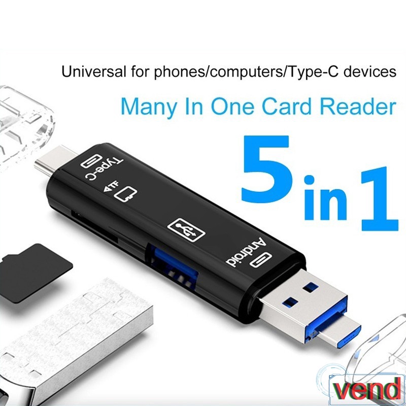 USB đọc thẻ nhớ Micro SD / SD Card đa năng Type C 5 trong 1 cho máy tính/điện thoại