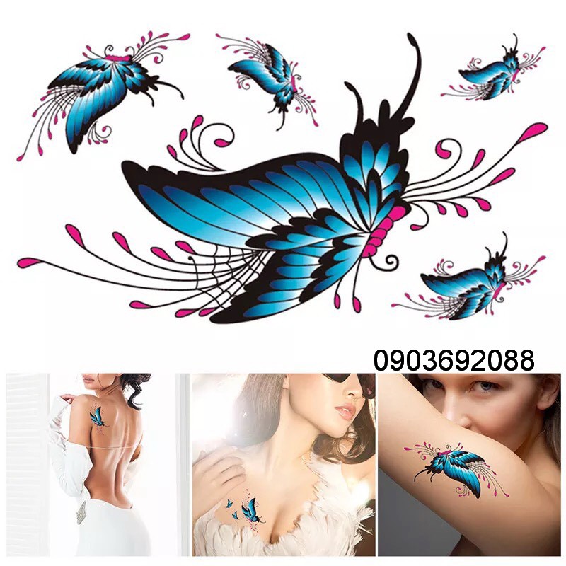 Hình xăm dán - tattoo sticker họa tiết bướm xinh kích thước 10.5 x 6cm