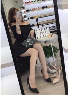 ( ảnh thật ) Giày cao gót hở eo đá lấp lánh