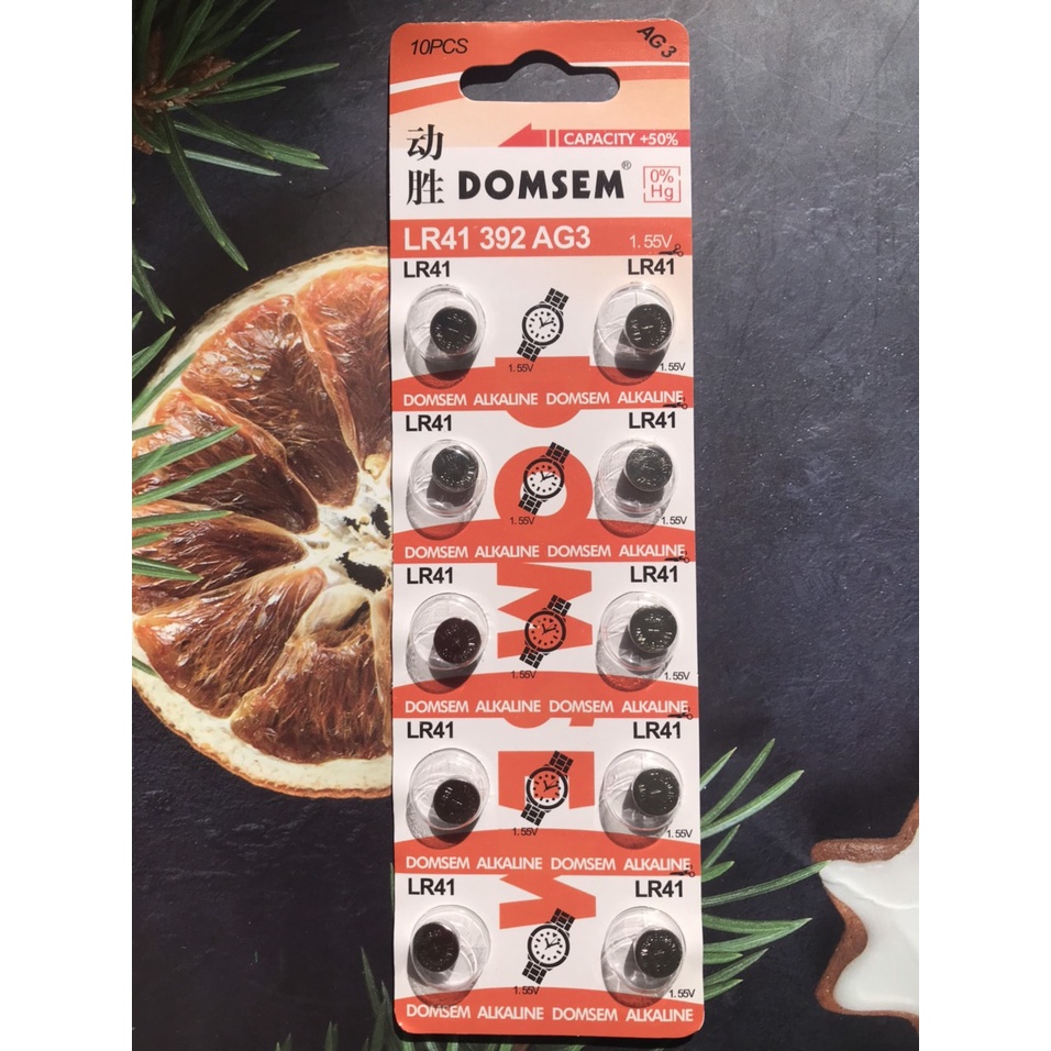 Vỉ 10 viên pin Domsem LR41 AG3 - SR41SW - SR41 - 392 - LR41W - L41F chính hãng