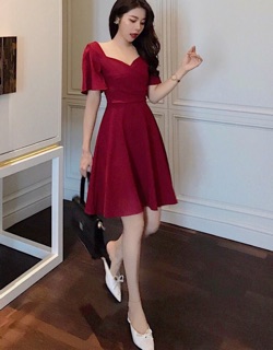 Đầm đỏ nhúng eo, váy dự tiệc, váy tết, váy noel (kèm hình thật)