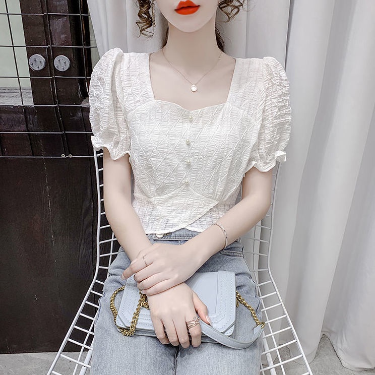 Áo chiffon Cổ Vuông Tay Phồng Thời Trang Mùa Hè Phong Cách Phương Tây Dành Cho Nữ
