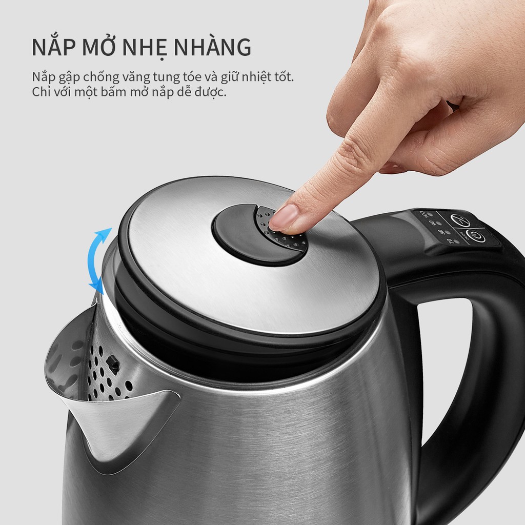 [Mã ELHADEV giảm 4% đơn 300K] Bình đun siêu tốc Lock&amp;Lock temperature control electric kettle 1.7L EJK136SLV