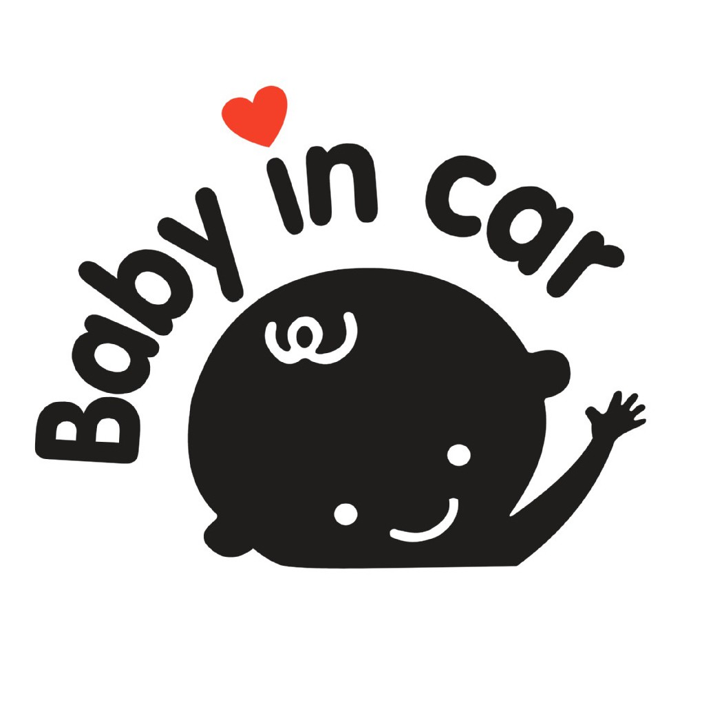 Tem Decal baby in car dán xe đen trắng 13x16cm