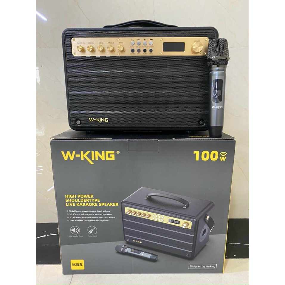 Loa Bluetooth karaoke W-King K6L VIMU-Hàng Nhập Khẩu công suất 120w 2 míc đi kèm/Vinmu K6s/K6L Plus 200W