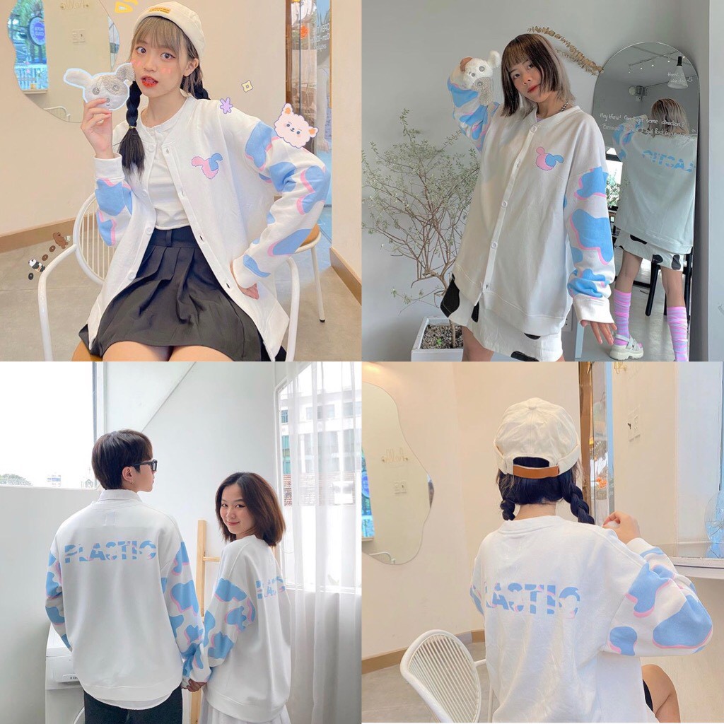 [Mã FASHION10KP giảm 10K đơn 50K] Áo Khoác Cardigan Unisex Nỉ Loang Xanh Hồng PLASTIC Tay Bồng Ulzzang | BigBuy360 - bigbuy360.vn