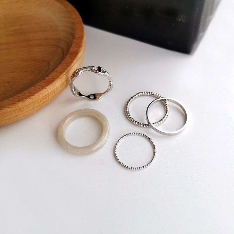 Set 5 nhẫn kim loại phong cách Harajuku có thể điều chỉnh kích cỡ cho nam nữ