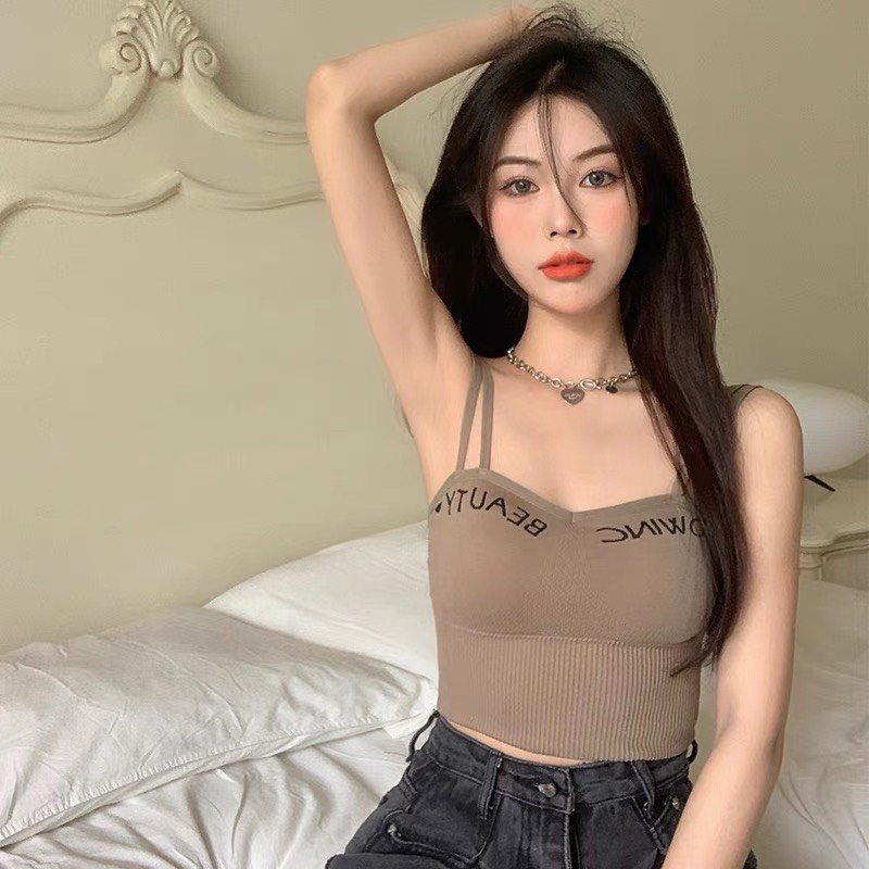 Áo Bra 2 Dây Kép Có Mút Ngực Phối Chữ Knowing Beauty Siêu Xinh YUKI STORE 8960