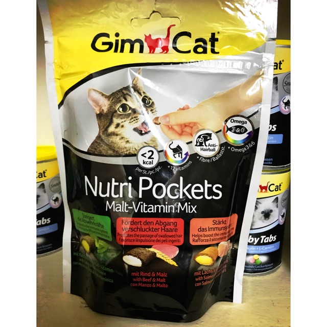 Gói Gimcat dinh dưỡng + đẩy búi lông Nutri Pockets