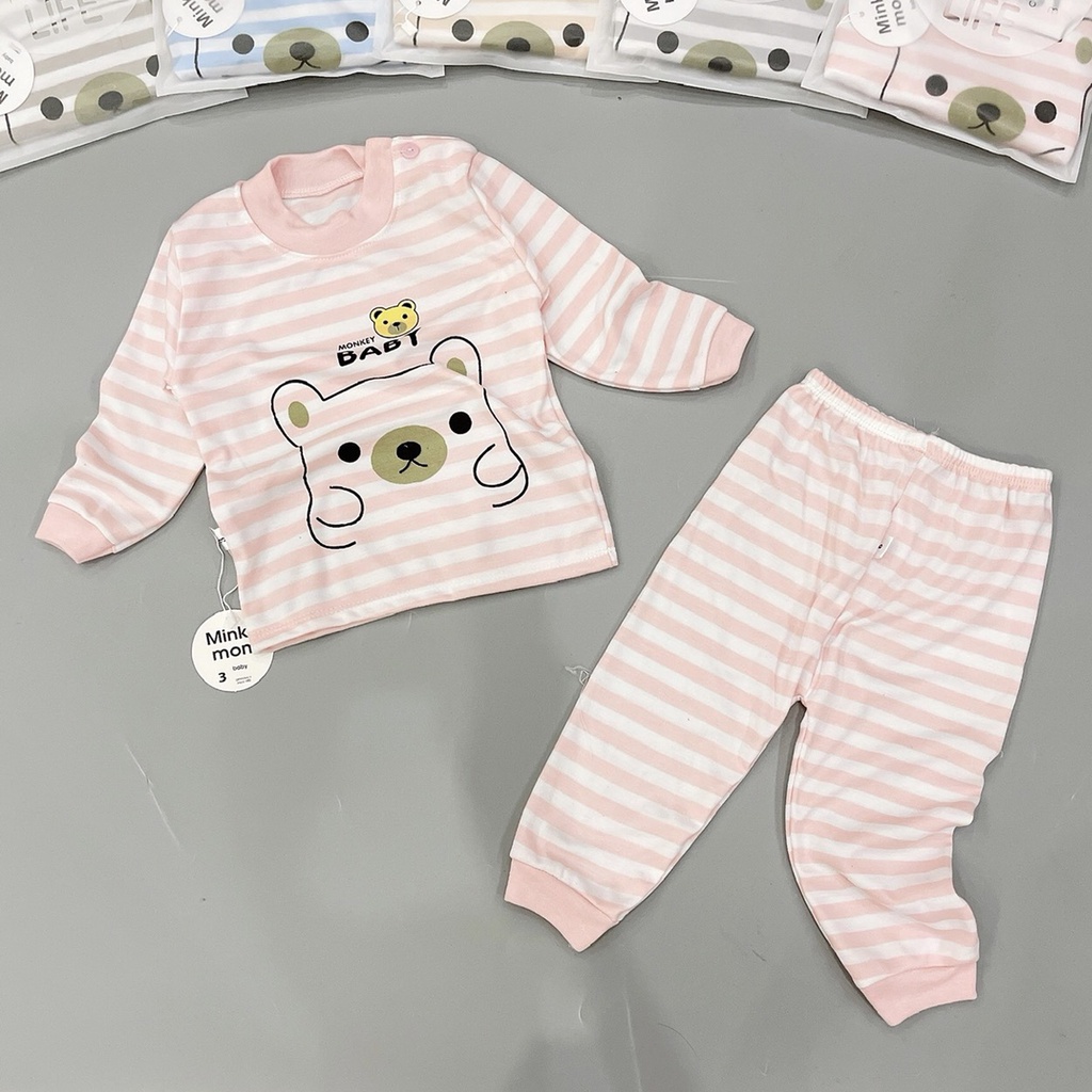 Bộ Dài Tay Cho Bé Sơ Sinh Chất COTTON NỈ Hoạ Tiết Gấu Đáng Yêu - Bộ Dài Tay Mùa Đông Cho Bé 4-14KG