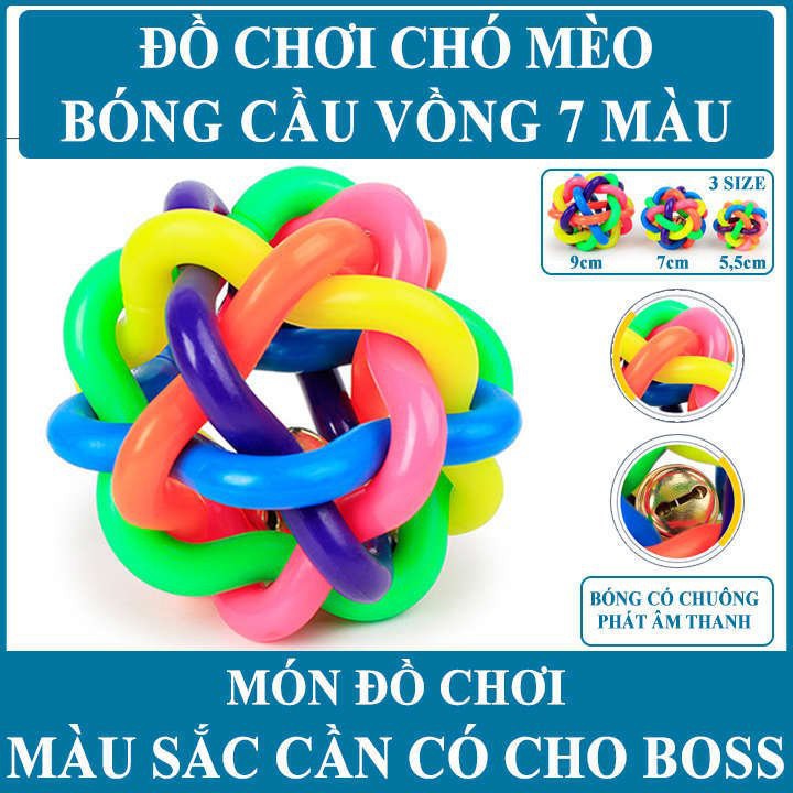 HN-SP1495 - Bóng 7 sắc có chuông 6cm – đồ chơi cho chó mèo (hanpet 4711395)