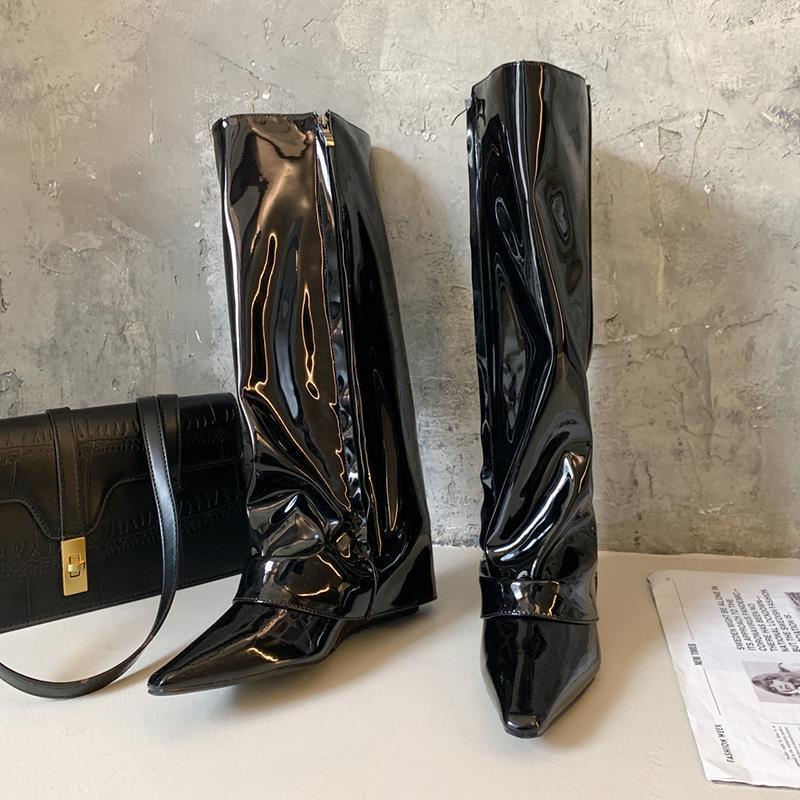 Giày Bốt Mũi Nhọn Phối Khóa Kéo Bên Hông Phong Cách Âu Mỹ Thời Trang Mùa Hè Mới 2022