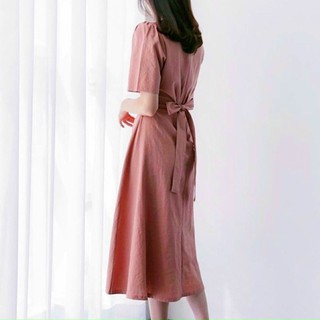 Đầm hồng ruốc cổ tròn thắt nơ (kèm hình thật)