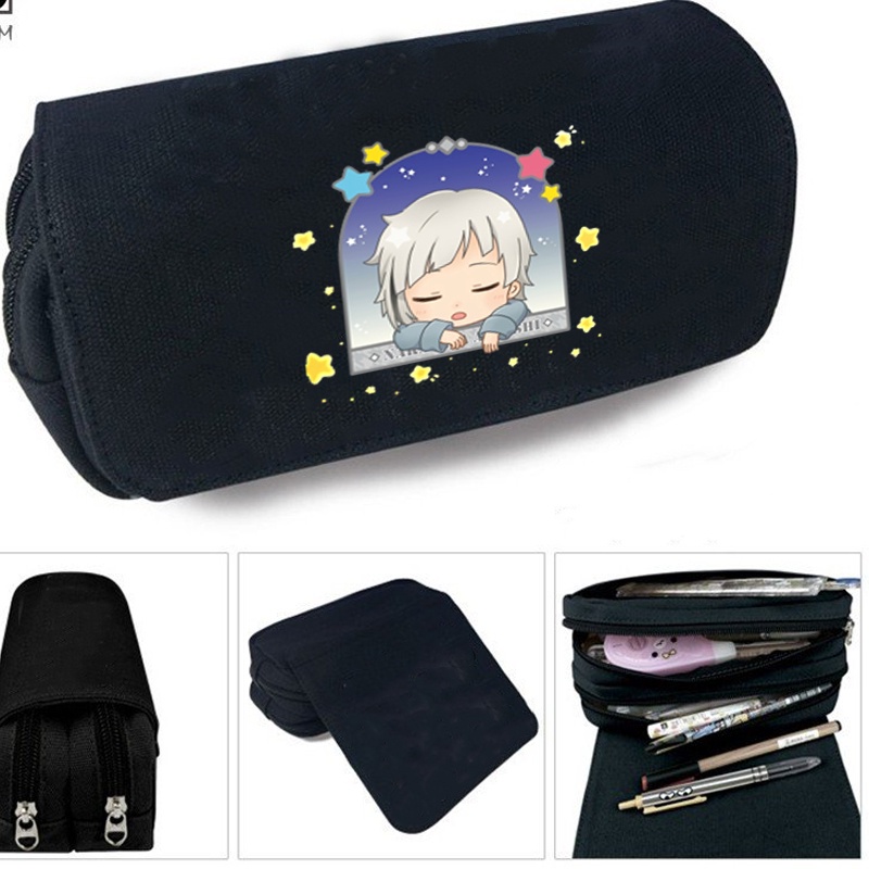 Hộp bút vải canvas in hình anime chibi BUNGOU STRAY DOGS dễ thương đi học đựng đồ dùng học tập tiện lợi