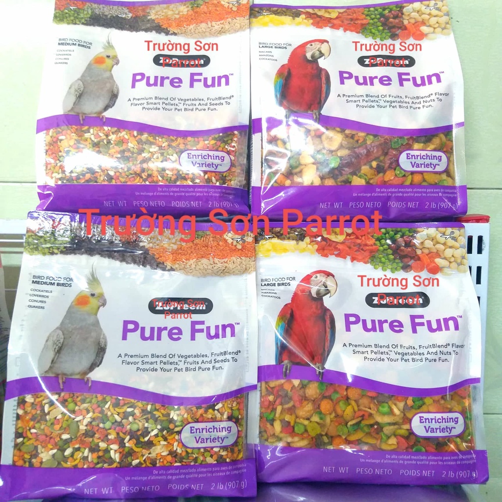 Bịch nguyên 907g hạt trộn rau củ và trái cây cao cấp cho vẹt Zupreem Pure Fun các loại