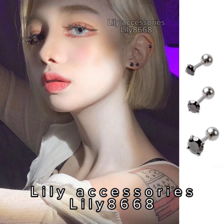 khuyên tai titan tròn kim đen không gỉ không đen không dị ứng cho nam và nữ