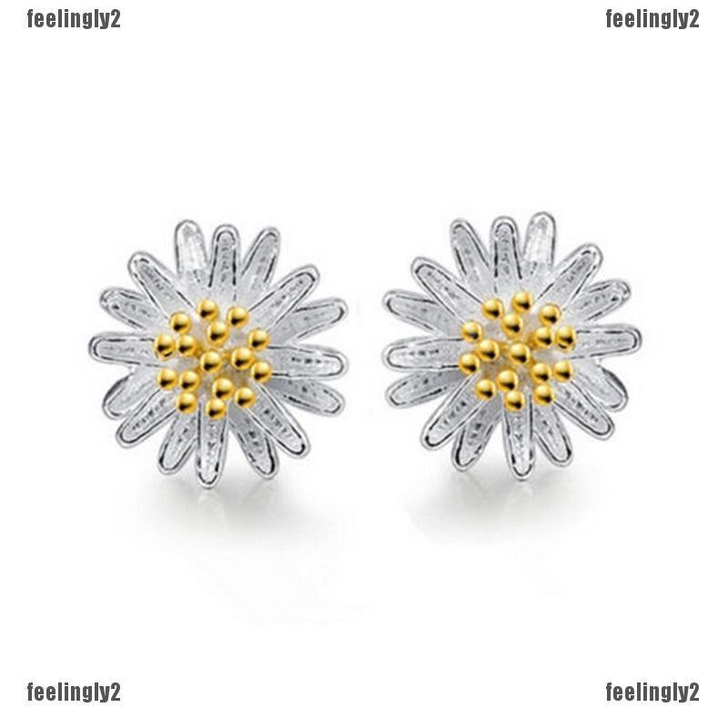 ❤Mặt Trời❤ Bông Tai Mạ Bạc 925 Hình Hoa Cúc Thanh Lịch