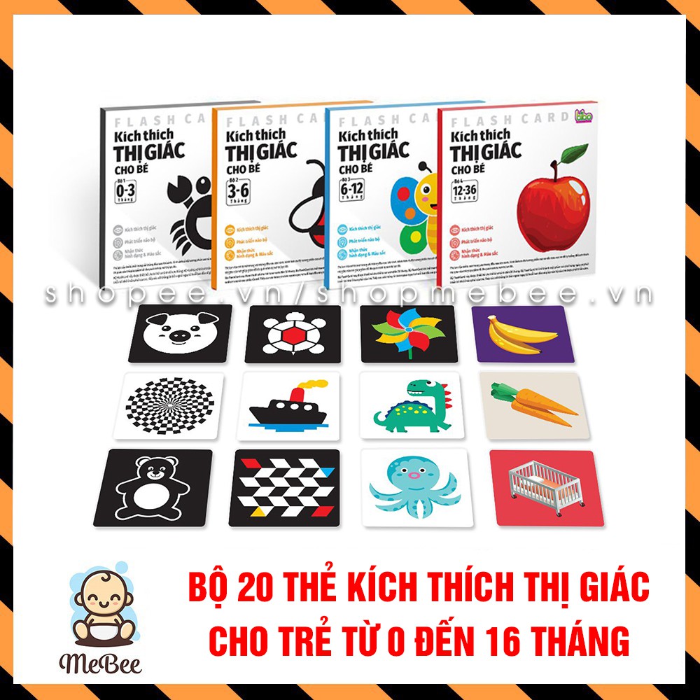 Bộ 20 thẻ kích thích thị giác, cho bé từ 0 tới 36 tháng | Khổ 21x21cm | In 2 mặt cán chống thấm nước