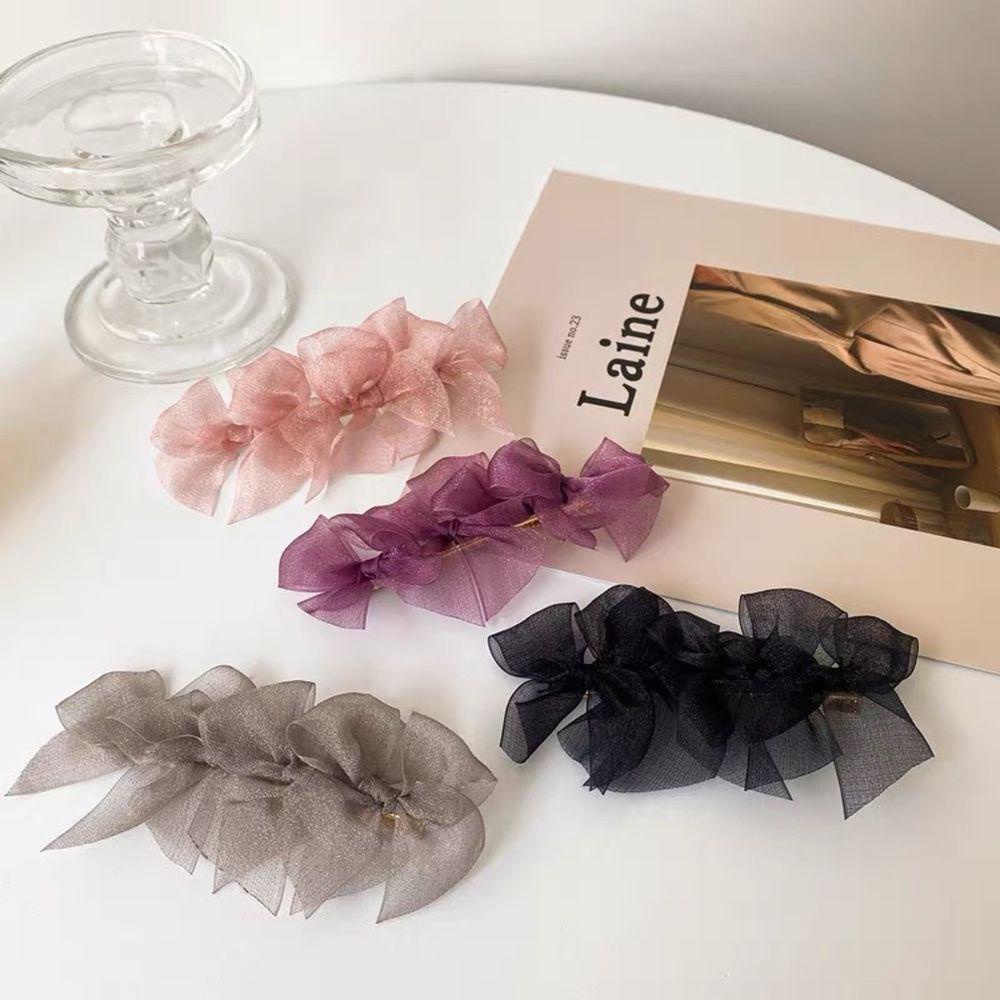 Kẹp Tóc Mỏ Vịt Đính Nơ Lưới Đơn Giản Thời Trang Cho Nữ