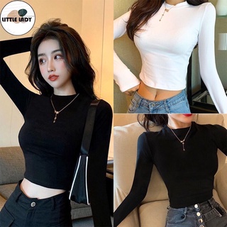 Áo thun croptop tay dài cổ tròn