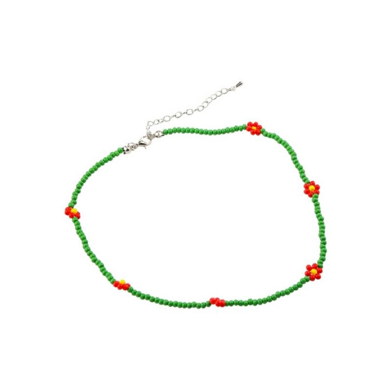 Vòng cổ xanh lá kết hoa đỏ daisy flowers chị xinh đẹp